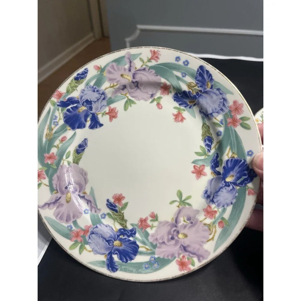 4pc LENOX The Flower Blossom Collection Dessert Plates Daffodil Rose Lily Iris